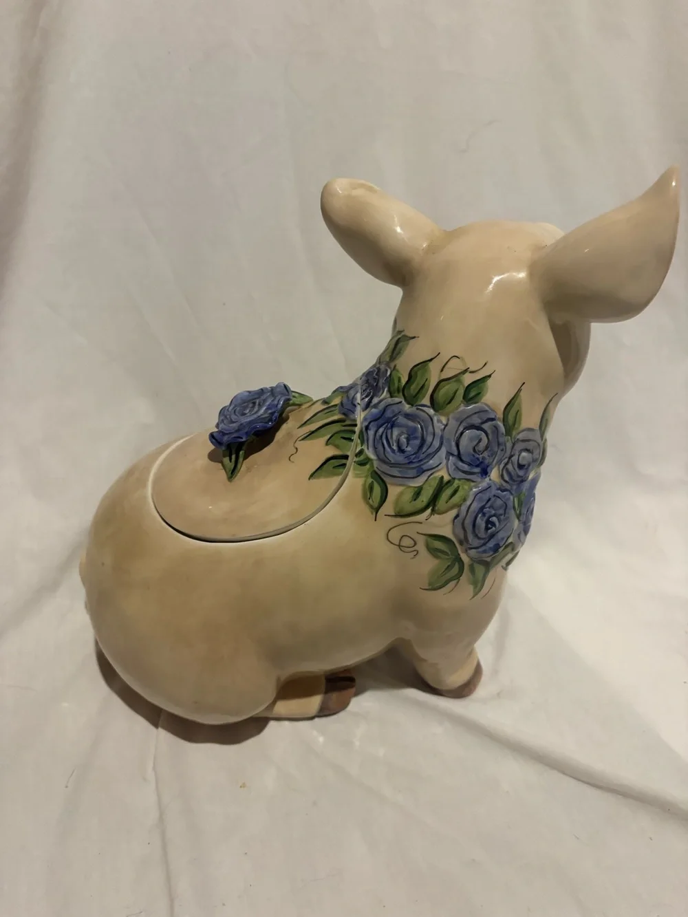 Blue Sky Elisabeth Pohle Pig Cookie Jar Blue Roses 2004